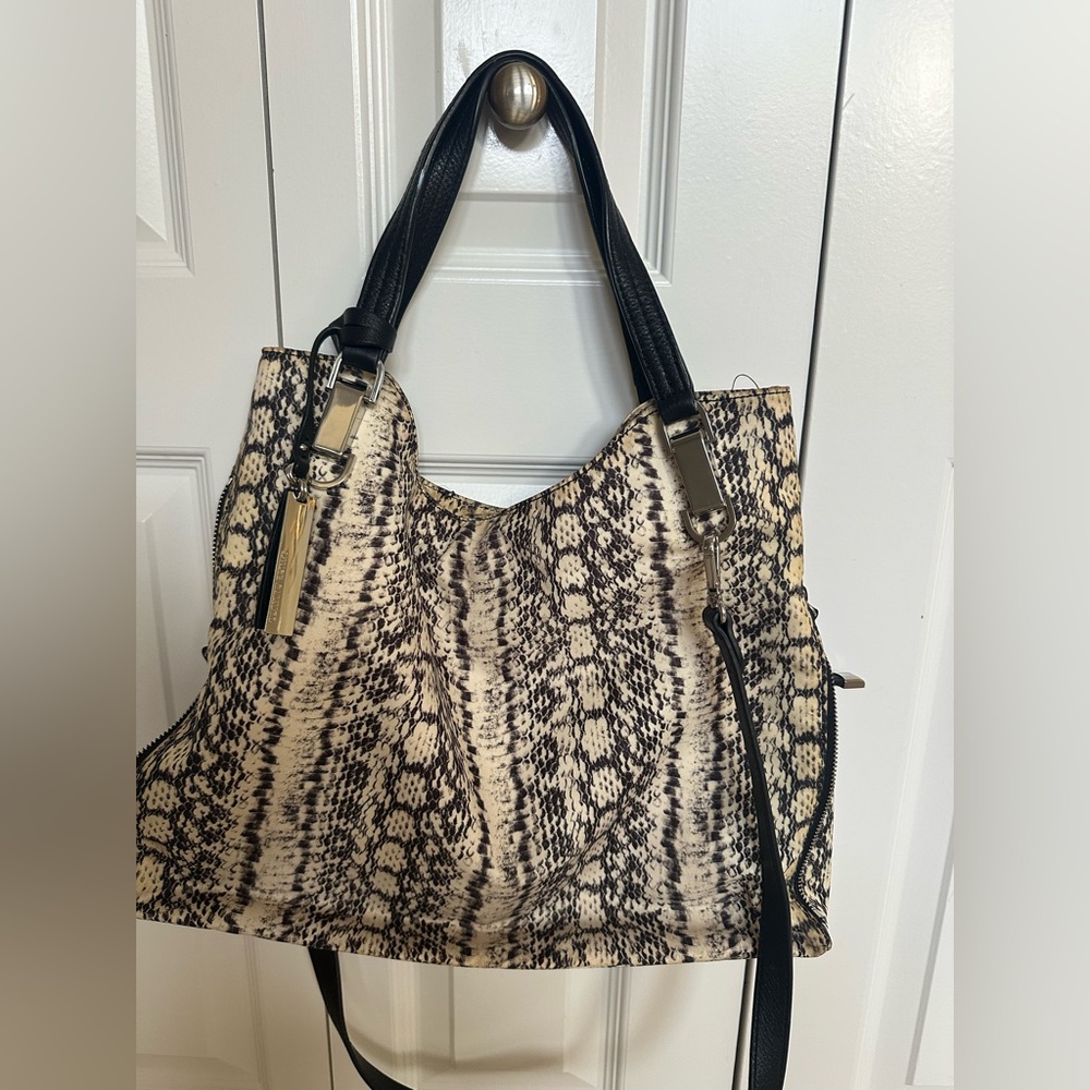 Vince Camuto Black and Cream Patterned Shoulder Bag